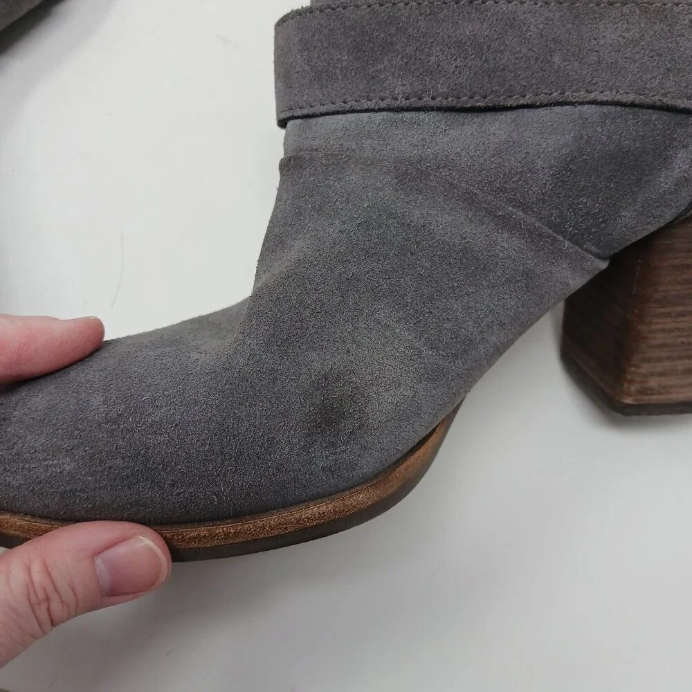 Isola LAVOY Gray Suede Heeled Ankle Boots With Buckle Strap Size 9.5M Leather